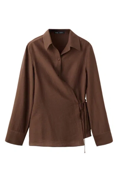 Mango Long Sleeve Wrap Shirt In Brown