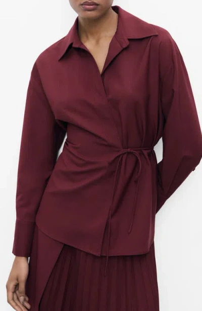 Mango Long Sleeve Wrap Shirt In Burgundy