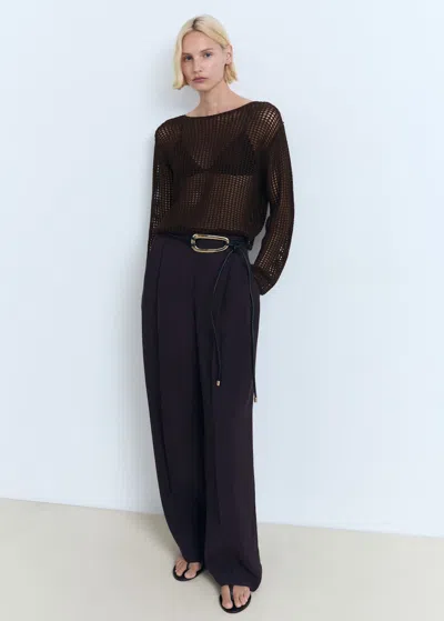 Mango Long-sleeved Crochet Sweater Chocolate