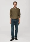 Mango Long-sleeved Structured Knitted Polo Shirt Medium Green In Vert Moyen