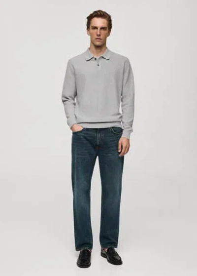 Mango Long-sleeved Structured Knitted Polo Shirt Medium Heather Grey In Gris Chiné Moyen