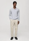 Mango Long-sleeved Structured Knitted Polo Shirt Sky Blue In Bleu Ciel