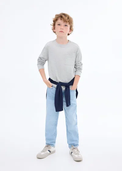 Mango Kids' Long-sleeved T-shirt With Pocket Medium Heather Grey In Gray