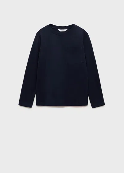 Mango Kids' Long-sleeved T-shirt With Pocket Navy In Blue