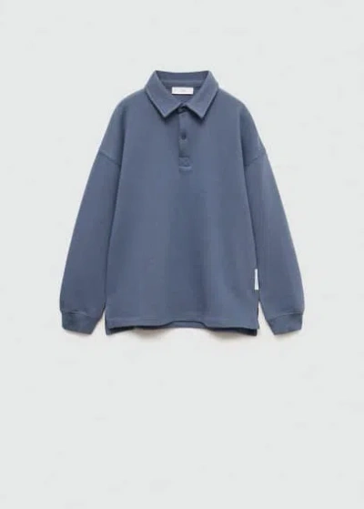 Mango Kids' Long Sleeves Cotton Polo Blue