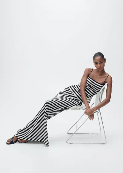 Mango Long Striped Knit Skirt Black