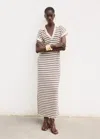 Mango Long Striped Knitted Dress Navy In Pattern