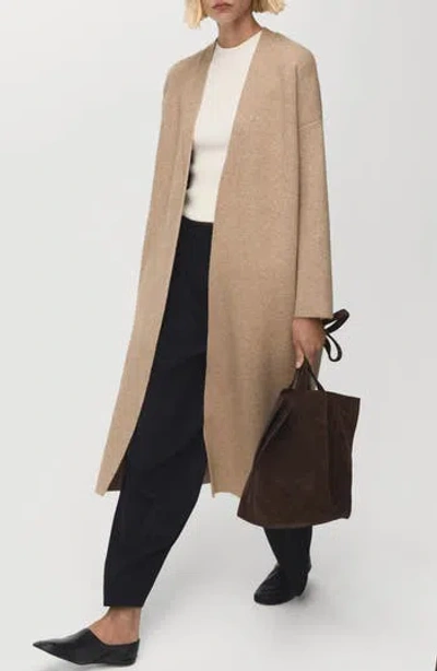 Mango Long Sweater Coat In Brown