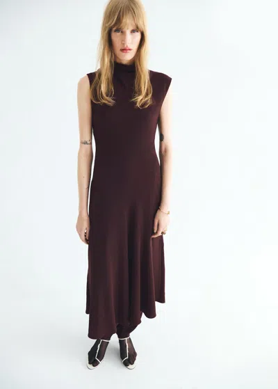 Mango Robe Longue Col Montant Marron - Femme - L -  In Brown