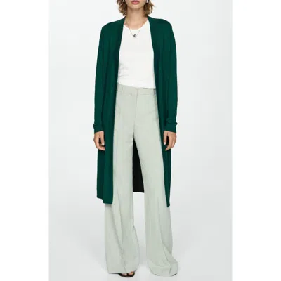 Mango Longline Cardigan In Dark Green