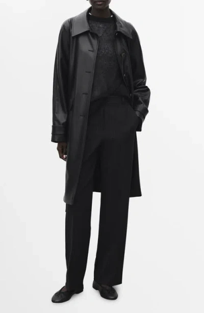 MANGO MANGO LONGLINE FAUX LEATHER COAT