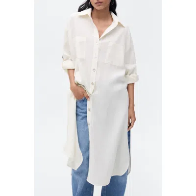Mango Longline Linen Button-up Shirt In Vanilla