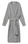 Mango Longline Tie Belt Cardigan In Grey