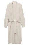 Mango Longline Tie Belt Cardigan In Gray