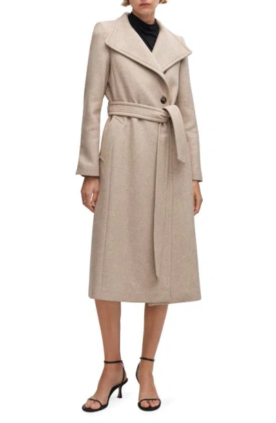 Mango Longline Wool Blend Coat In Medium Brown