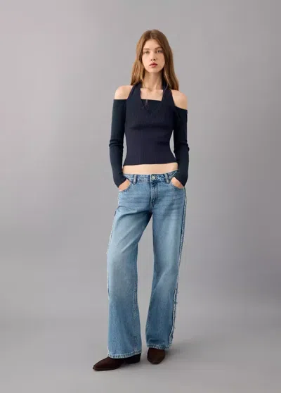 Mango Long-sleeved Halter-neck Top In Black