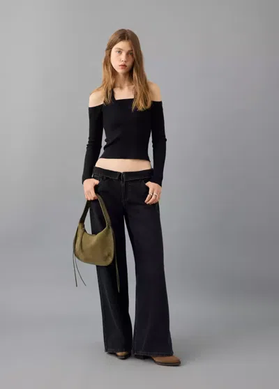 Mango Long-sleeved Halter-neck Top In Black