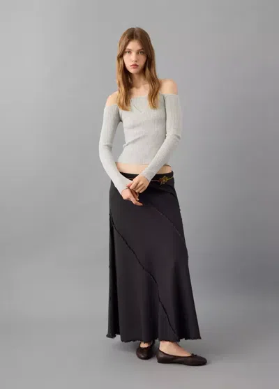 Mango Long-sleeved Halter-neck Top In Gray