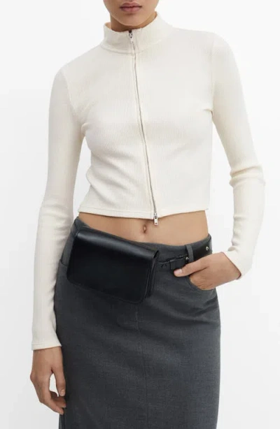 Mango Loreto Fitted Crop Zip Cardigan In Ivory