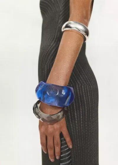 Mango Set Of 3 Mixed-texture Bracelets In Silver