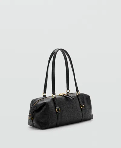Mango Lottab Faux Leather Metallic Details Shoulder Bag In Black
