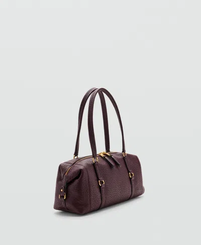 Mango Lottab Faux Leather Metallic Details Shoulder Bag In Chocolate