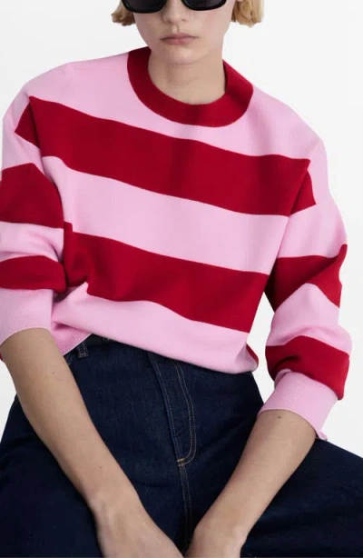 Mango Lotuini Stripe Sweater In Bright Red