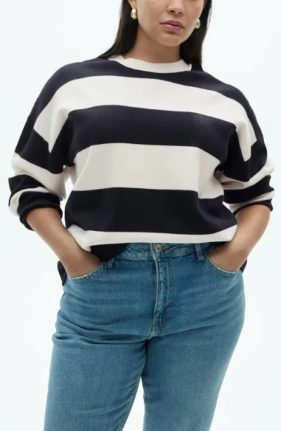 Mango Lotuini Stripe Sweater In Dark Navy