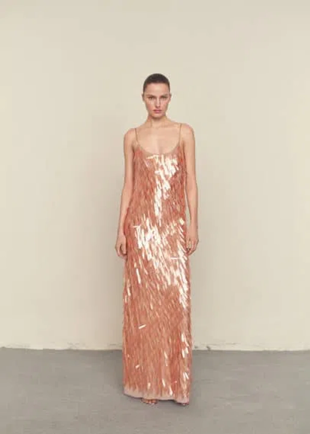 Mango Low-cut Teardrop Sequin Dress Pastel Pink | ModeSens