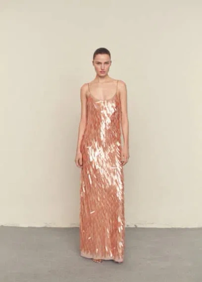 Mango Low-cut Teardrop Sequin Dress Pastel Pink | ModeSens