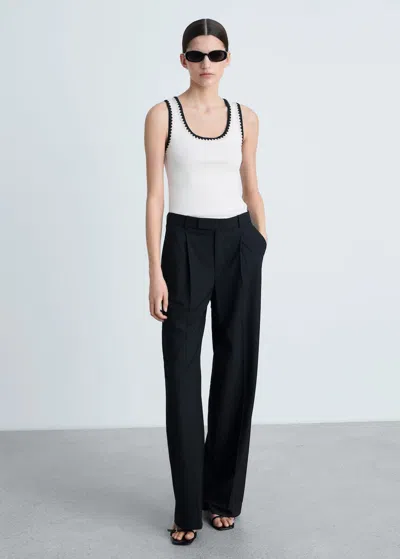 Mango Low-cut Top With Contrasting Trim White