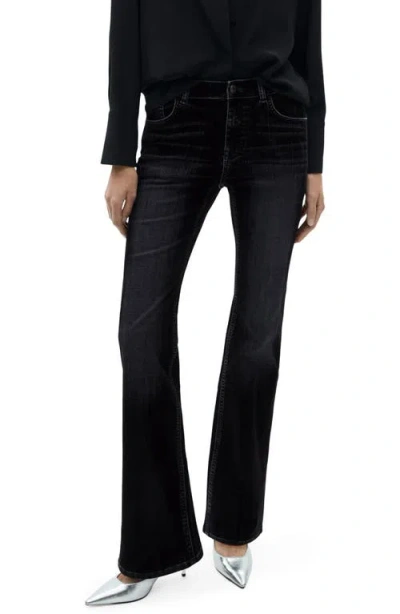 Mango Low Rise Flare Leg Jeans In Dark Navy