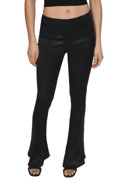 Mango Low Rise Flare Satin Pants In Black