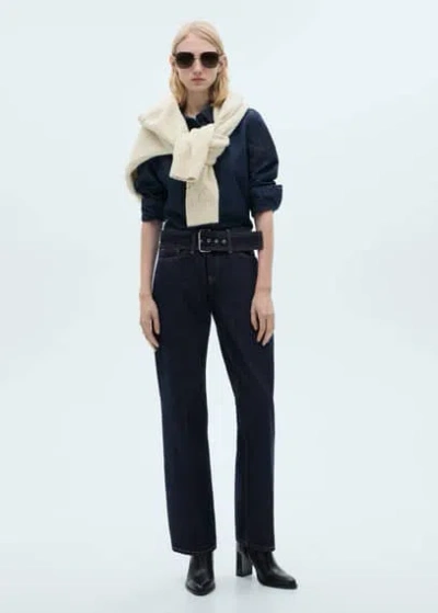 Mango Low-rise Straight Jeans With Belt Open Blue