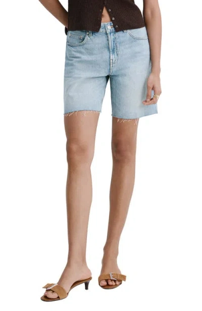Mango Low Rise Straight Leg Denim Bermuda Shorts In Medium Blue