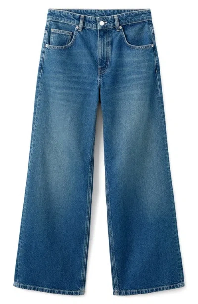 Mango Low Rise Wide Leg Jeans In Blue