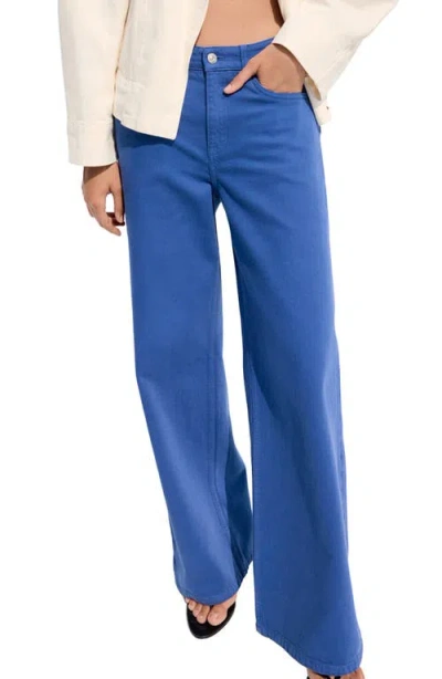 Mango Low Rise Wide Leg Jeans In Blue