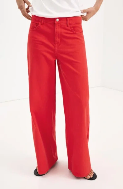 Mango Low Rise Wide Leg Jeans In Red