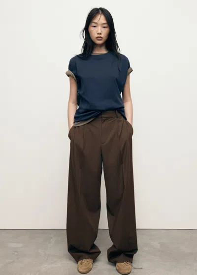 Mango Pantalon Wide Leg À Taille Basse Marron - Femme - 54 -  In Brown