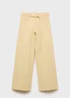Mango Low-rise Wideleg Jeans With Belt White In Yellow