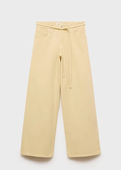 Mango Low-rise Wideleg Jeans With Belt White