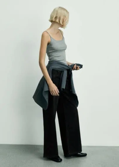 Mango Low Waist Wideleg Jeans Black Denim