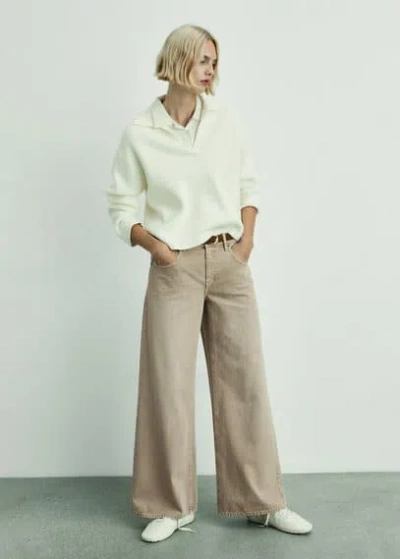 Mango Low Waist Wideleg Jeans Sand