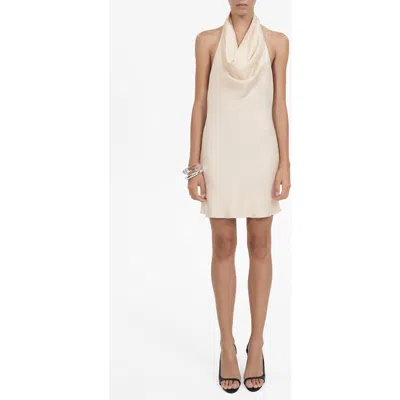 Mango Draped Neck Satin Dress Ecru