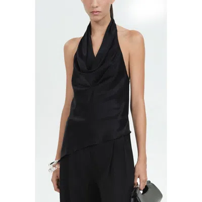 Mango Draped Satin Backless Top Black