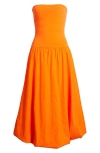 Mango Luigi Mixed Media Strapless Bubble Hem Dress In Orange