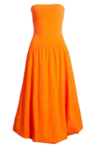 Mango Luigi Mixed Media Strapless Bubble Hem Dress In Orange