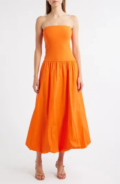 Mango Luigi Mixed Media Strapless Bubble Hem Dress In Orange