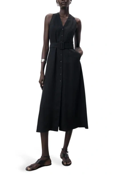Mango Lula Belted Sleeveless Maxi Dress In Black