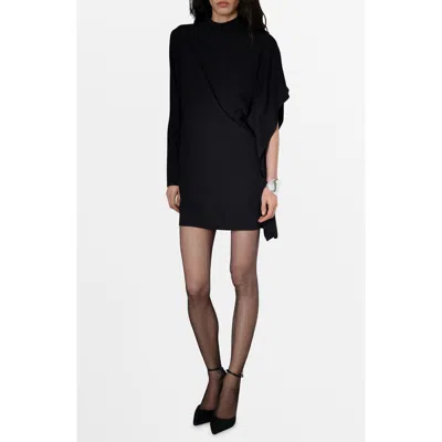 Mango Luna Asymmetric Mock Neck Minidress In Black